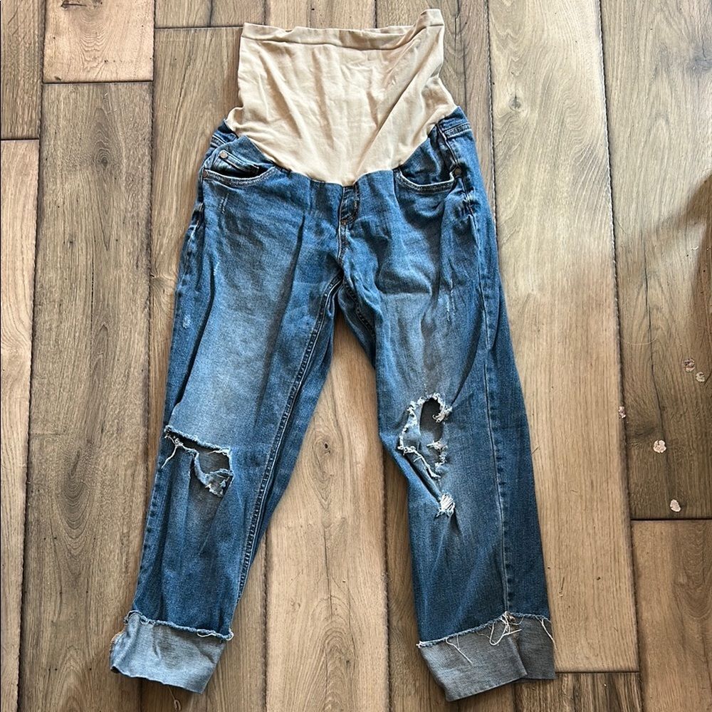 Indigo Blue distressed Denim- maternity
